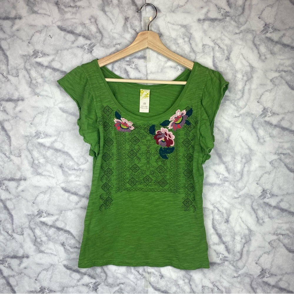 Green Embellished Flutter Sleeve Tee